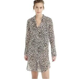 J.Crew Cotton Voile Button Up Beach Shirt Dress in Leopard Print Size Large